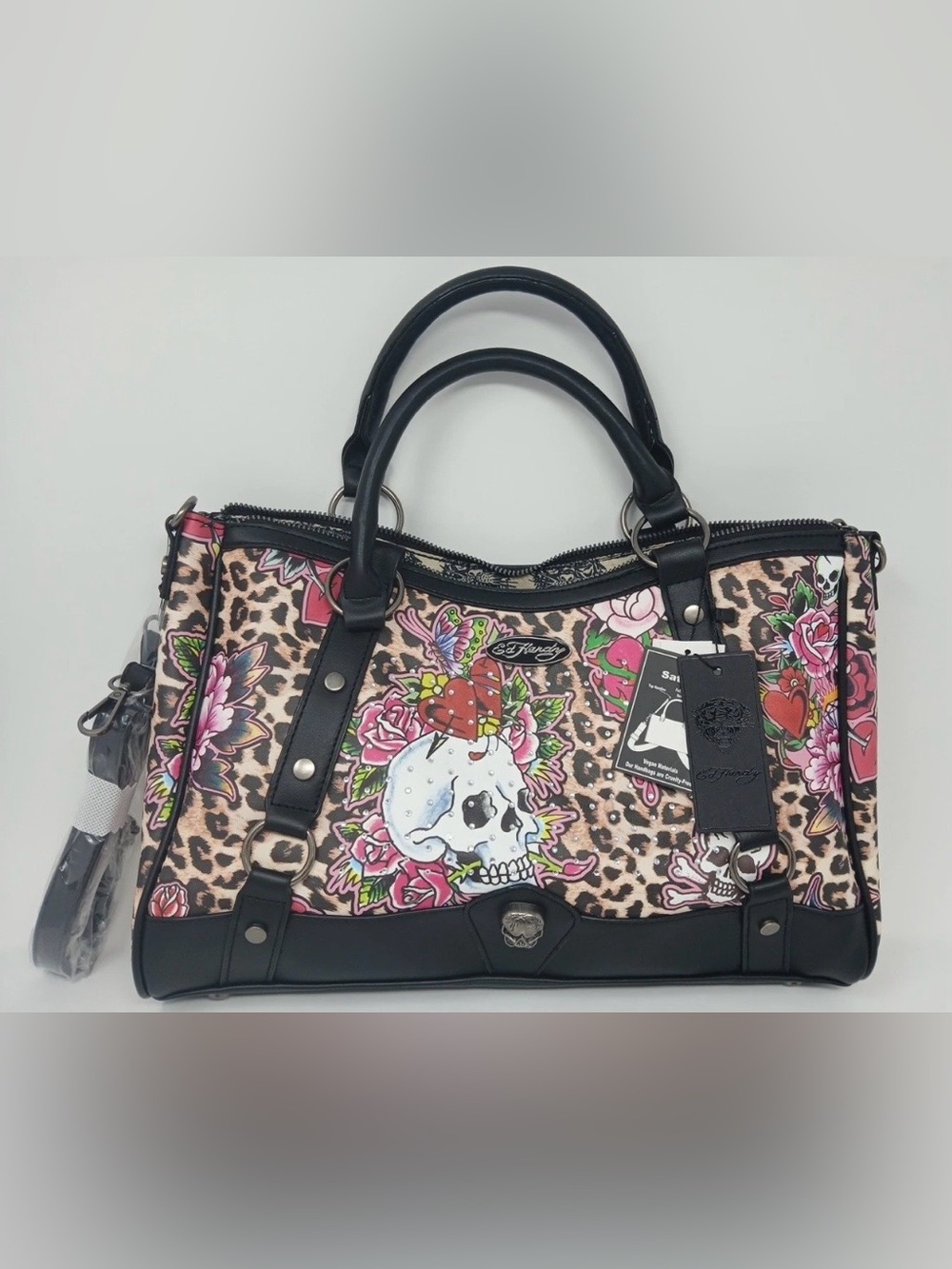 Ed Hardy Cheetah Skull And Roses Tattoo Design Satchel
Crossbody Bag New Tags